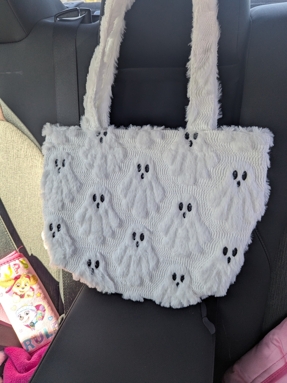 Plush Ghost Pattern Tote Bag - White